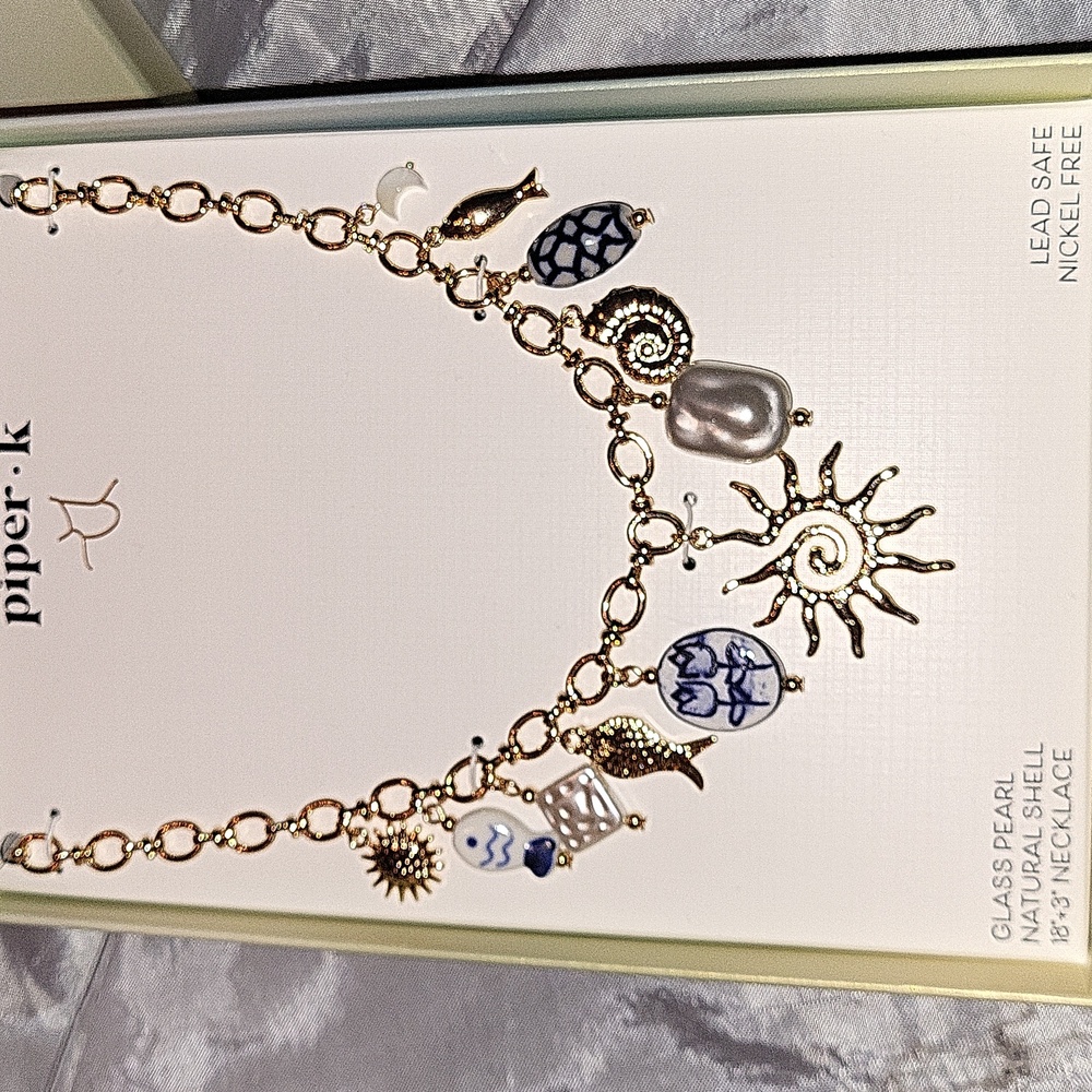 Piper K Gold Charm Necklace BNIB FISH Sun Pearl Ti M